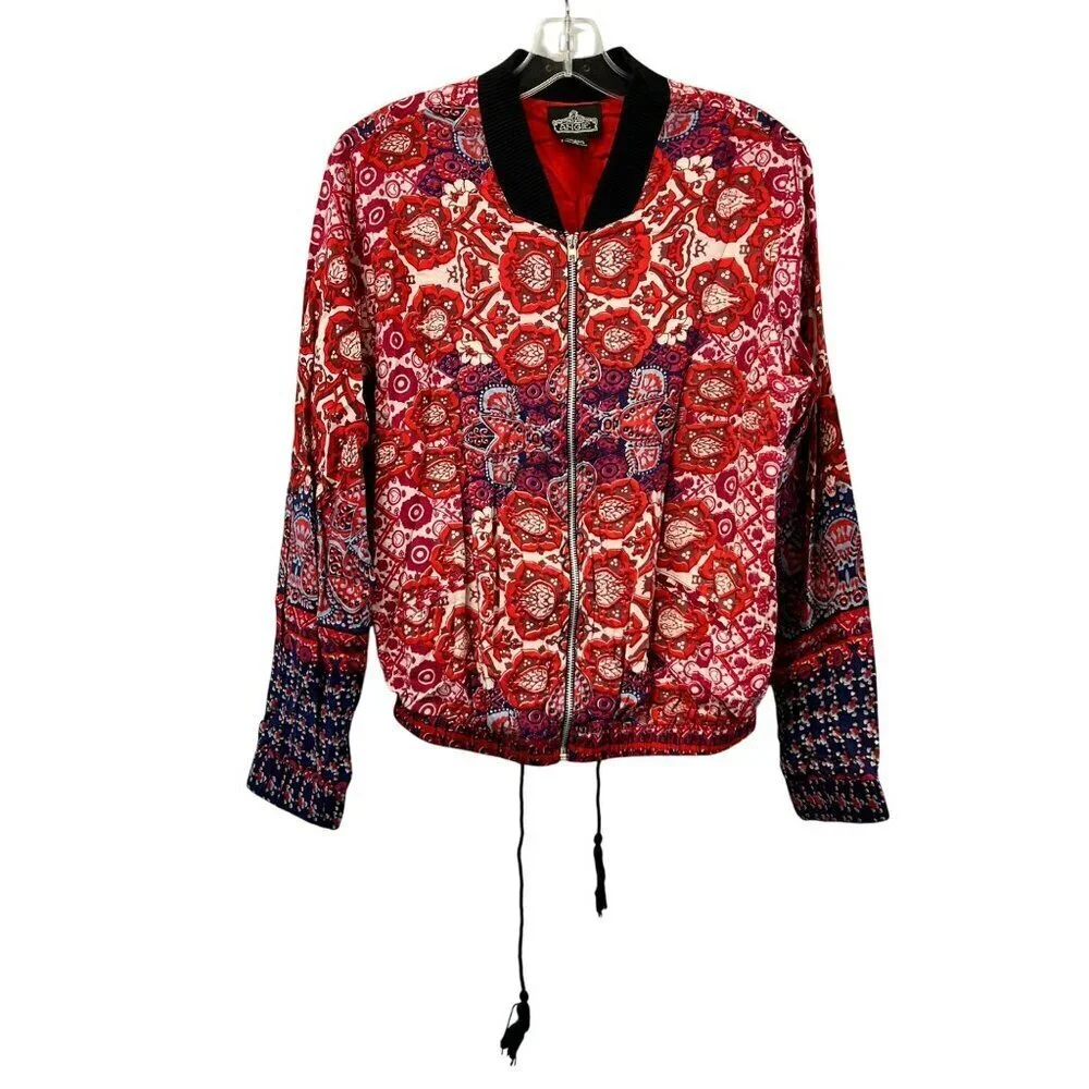 Angie Women’s Paisley Jacket Full Zip Red/Multi Size Large